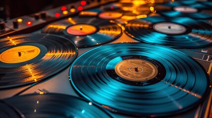 Fototapeta na wymiar Vinyl Records: Capture vintage vinyl records and record players, emphasizing retro and nostalgic vibes 