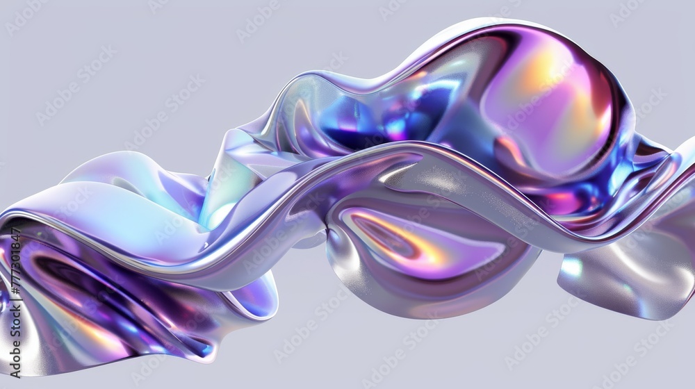 Poster an abstract 3d chrome liquid shape with an inflated metal object. its modern futuristic design aesth