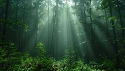 A dense forest filled with vibrant green trees