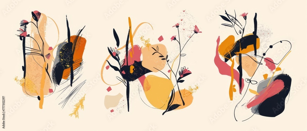 Poster the abstract bounded rounded liquid blob shapes are made up of irregular design elements with retro 