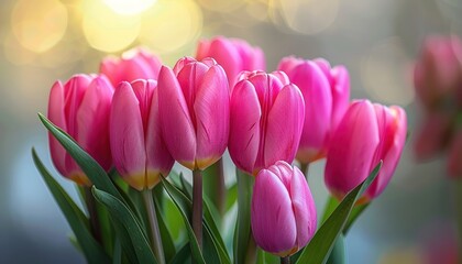 A cluster of pink tulips arranged in a glass vase