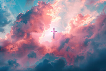 religion and deatch concept background, cross in the sunset heaven - obrazy, fototapety, plakaty