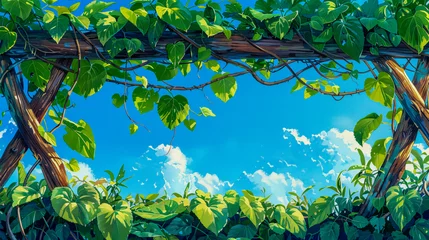 Rolgordijnen Vibrant Green Trees under a Summer Sky, Nature’s Lush Beauty © Joynal