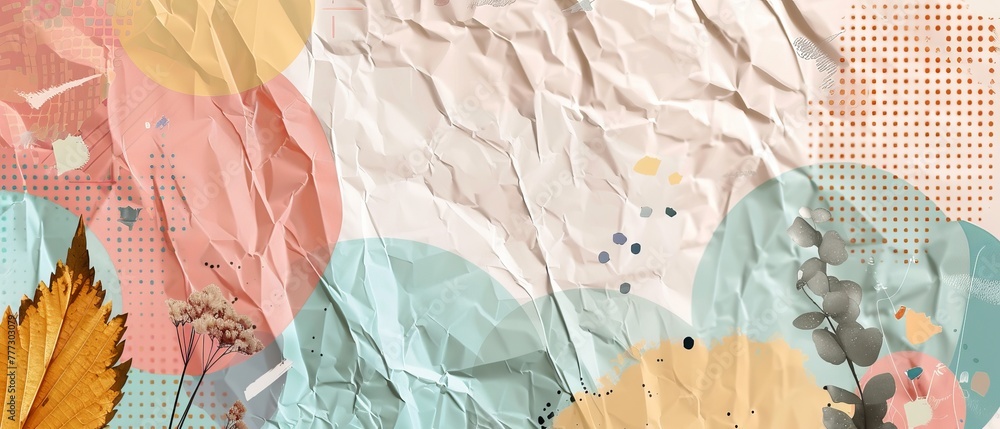 Poster detailed halftone texture with crumpled paper. background with dots and noise. modern collage banner