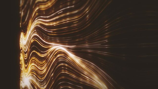 Gold Streaming Lines Background/ Animation of an abstract background of flowing and streaming light strings with depth of field