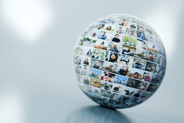 Social media ball with people pictures, online network concept
