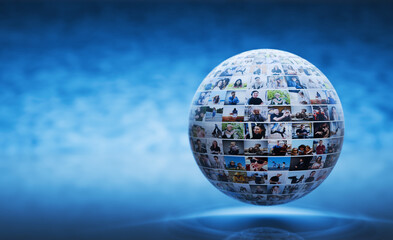 Fototapeta na wymiar Digital sphere with various people streaming in online network