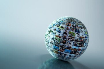 Social media ball with people pictures, online network concept - obrazy, fototapety, plakaty