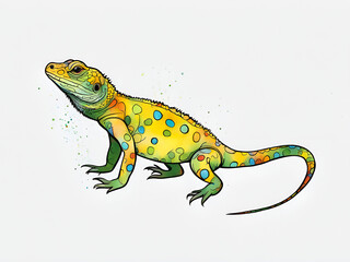 Fototapeta premium Painting renderings of colorful reptiles, lizards, and chameleons, as well as illustrations and picture books