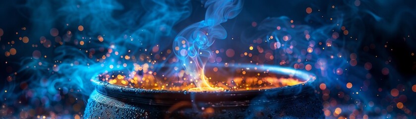 A magical potion brewing in a cauldron in a hidden cave - obrazy, fototapety, plakaty