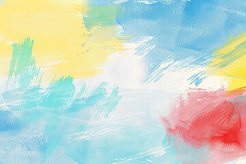 background, light blue, yellow and red colors, soft strokes of paint, children's illustration style - obrazy, fototapety, plakaty