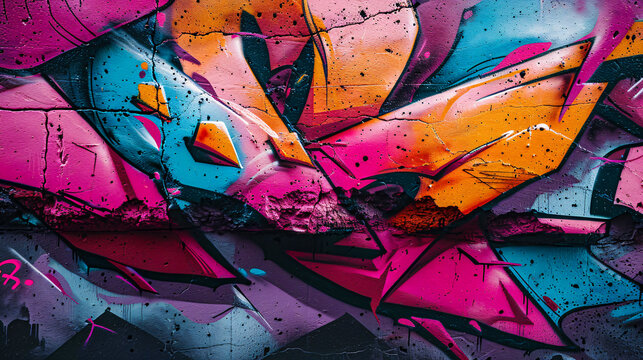 Fototapeta Vibrant street graffiti, urban art and culture, colorful abstract spray paint on city wall