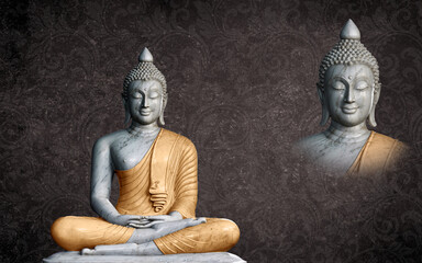 Texture Background With Lord Buddha Statue - Interior D&eacute;cor 3D Wallpaper