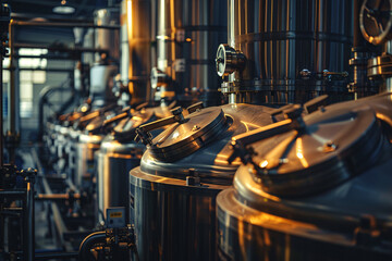 metal tanks alcoholic drink production in brewery