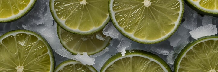 Background of beautiful lime slices on frozen surface.Ai generative