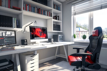 Modern white interior of workplace at home