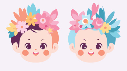 Obraz na płótnie Canvas Baby head face with flower vector illustration 2d f