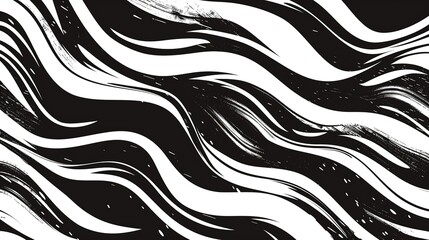 Wavy and swirled brush strokes vector seamless pattern. Bold curved lines and squiggles ornament. Seamless horizontal banner with doodle bold lines. Black and white wallpaper generative ai - obrazy, fototapety, plakaty