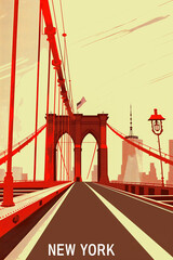 Minimalist Brooklyn Bridge poster with 'NEW YORK' title.
