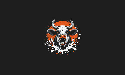 Obraz premium head cow angry with splash background vector artwork design