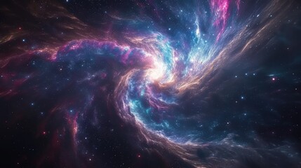 A spiral galaxy in space with bright colors, AI