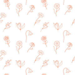 Flowers seamless pattern, vector illustration hand drawing