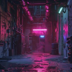 Step into abandoned robotic factory, neon lights flicker Cinematic adventure begins