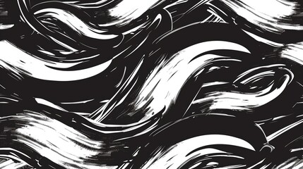 Wavy and swirled brush strokes vector seamless pattern. Bold curved lines and squiggles ornament. Seamless horizontal banner with doodle bold lines. Black and white wallpaper generative ai