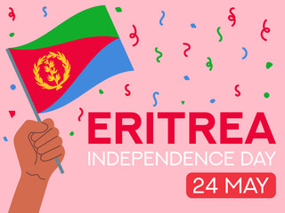 Eritrea independence day 24 may. Eritrea flag in hand. Greeting card, poster, banner template
