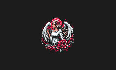 Obraz premium angel women with red rose vector artwork design