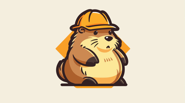 Beaver worker character logo. animal logo 2d flat c