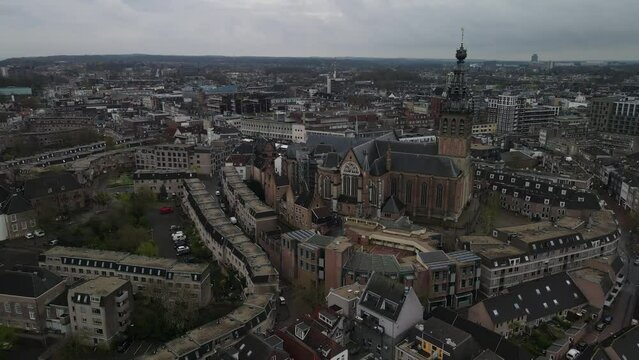 Nijmegen as a dutch city from top view during Spring time with cloudy sky 