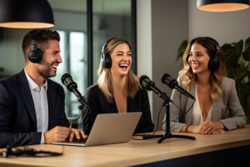 Joyful Podcast Hosts Recording in Studio