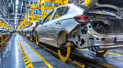 Car assembly line in a modern factory, vehicle manufacturing industry production hd