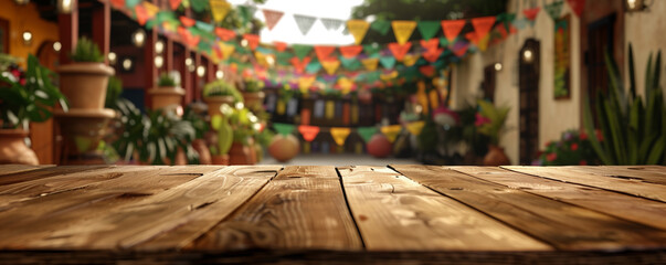 Cinco de Mayo empty wooden table for mock up