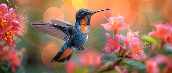 Obraz premium The Energetic Hummingbird of Costa Rica. Concept Nature Photography, Wildlife Conservation, Vibrant Birds, Tropical Biodiversity, Unique Ecosystems