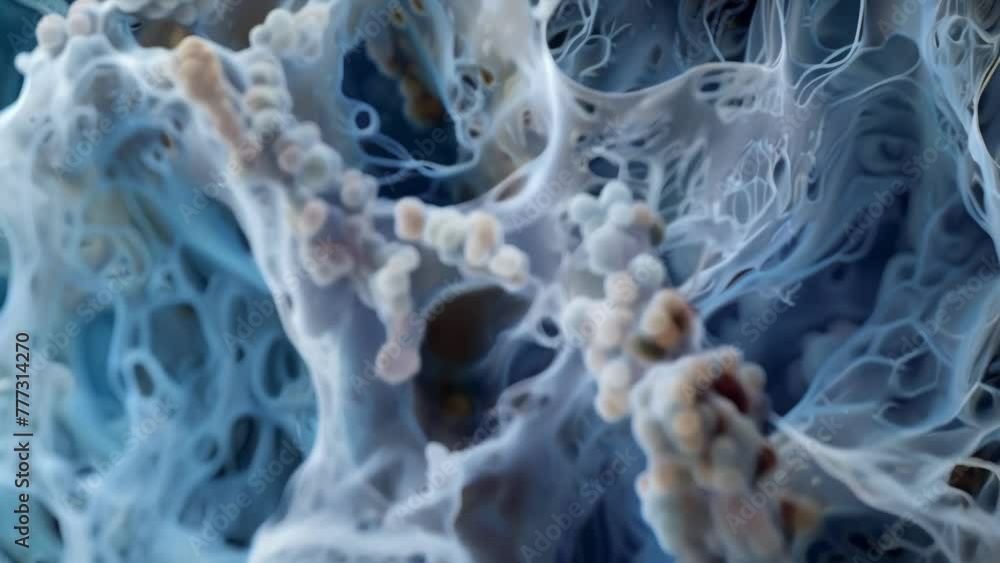 Poster an electron microscope image showing the ultrastructure of a fungal thread revealing the intricate a