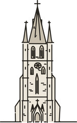 A detailed illustration of a Gothic church spire, perfect for religious themes, historical architecture, and cultural designs.