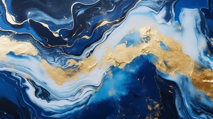 Muurstickers Kristal Modern stylish texture blue white gold waves background, marble texture