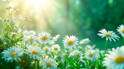 Summer chamomile daisy flowers banner background	