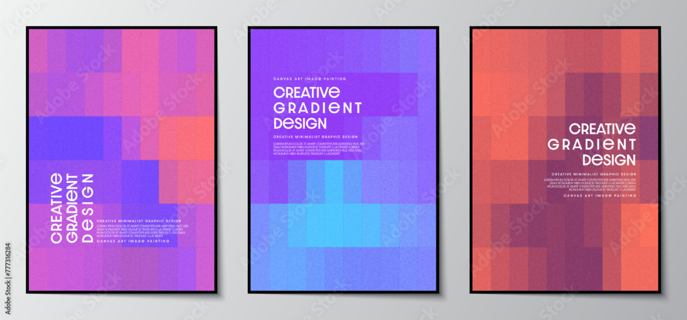 Poster pixels mosaic pattern gradient colorful abstract background set. pastel color graphic design for cov