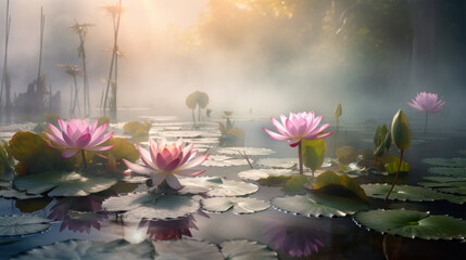 waterlily pond at morning on background