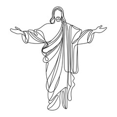 a picture of Jesus Christ drawn with a solid line. Vector illustration