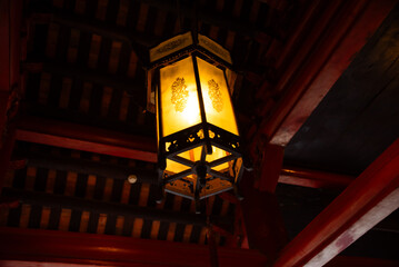 Asian style building in red wood with lantern