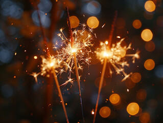Fototapeta na wymiar Birthday abstract sparklers, light trails, top copy space