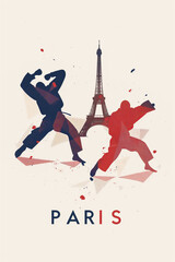 Minimalistic Paris judo poster with two abstract figures.