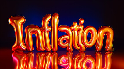 Inflation written in shiny, inflated balloon-like neon.