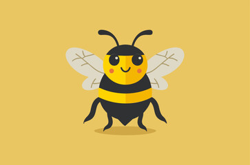Obraz premium Cute cartoon bee on yellow background