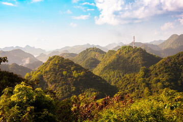 Green mountains covered with tropical rainforest in Vietnam