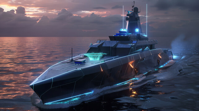 Naval architect designing sustainable ships with holographic marine tech, maritime innovation dockyard